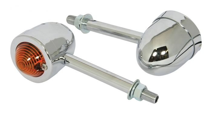 Bike It Extra Long Stem Mini Custom Indicators With Chrome Body And Amber Lens