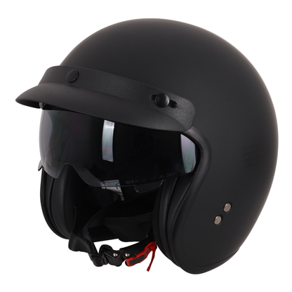 Stealth Open Face Helmet With Peak - Matt Black