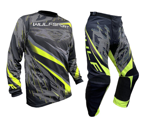 Wulfsport Adult Race Shirt (Blk/Whi/Hi-Vis Yellow And Orange)