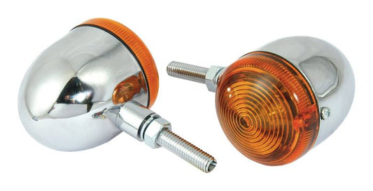 Bike It Short Stem Bullet Indicators With Chrome Body And Amber Lens